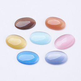 Honeyhandy Cat Eye Cabochons, Oval, Mixed Color, 18x13x2.5~3.5mm