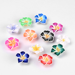 Honeyhandy Handmade Polymer Clay 3D Flower Plumeria Beads, Mixed Color, 20x10mm, Hole: 2mm