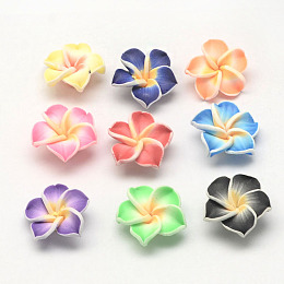 Honeyhandy Handmade Polymer Clay 3D Flower Plumeria Beads, Mixed Color, 30x11mm, Hole: 2mm