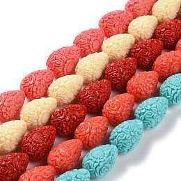 Honeyhandy Dyed Synthetical Coral Teardrop Shaped Carved Flower Bud Beads Strands, Mixed Color, 21x14x14mm, Hole: 1mm, about 16pcs/strand, 13 inch