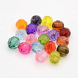 Honeyhandy Faceted Transparent Acrylic Round Beads, Mixed Color, 8mm, Hole: 1.5mm, about 1800pcs/500g