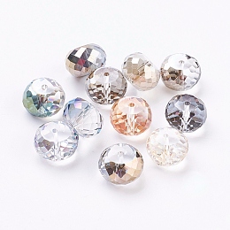 Honeyhandy Electorplated Glass Beads, Rainbow Plated, Faceted, Rondelle, Mixed Color, 16x10mm