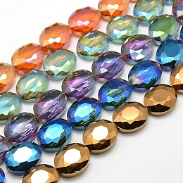 Honeyhandy Faceted Electroplate Crystal Glass Oval Beads Strands, Color Plated, Mixed Color, 20x16x8mm, Hole: 1mm, about 35pcs/strand, 27.5 inch