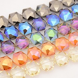 Honeyhandy Hexagon Electroplate Full Rainbow Plated Glass Beads Strands, Faceted, Mixed Color, 15x14x8mm, Hole: 1mm, about 40pcs/strand, 23.6 inch