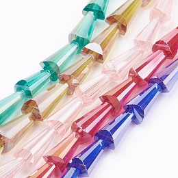 Honeyhandy Electroplate Glass Beads Strands, AB Color Plated, Faceted, Cone, Mixed Color, 12x6x6mm, Hole: 2mm