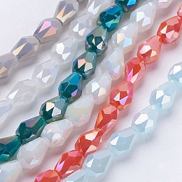 Honeyhandy Electroplate Glass Beads Strands, Imitation Jade Beads, Faceted, teardrop, Mixed Color, 6x4mm, Hole: 1mm, 72pcs/strand, 15 inch