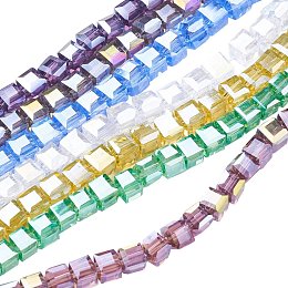 NBEADS 10 Strands AB Color Plated Faceted Cube Mixed Color Electroplate Glass Beads Strands with 4x4x4mm,Hole: 1mm,about 100pcs/strand