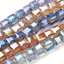 Honeyhandy Electroplate Glass Bead Strands, Faceted, Cube, Mixed Color, 4x4x4mm, Hole: 1mm, about 100pcs/strand, 15.7 inch