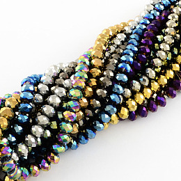 Honeyhandy Electroplate Glass Bead Strands, Faceted, Rondelle, Mixed Color, 12x8~9mm, Hole: 1.5mm, about 72pcs/strand, 24 inch