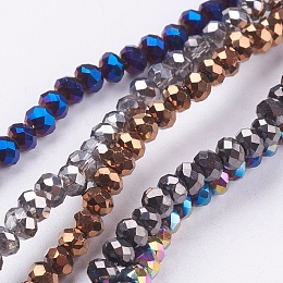 Honeyhandy Electroplate Glass Bead Strands, Faceted, Rondelle, Mixed Color, 3~3.5x2.5~3mm, Hole: 0.5mm, about 140pcs/strand, 13.7 inch