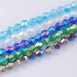 Honeyhandy Glass Beads Strands, AB Color Plated, Faceted, Bicone, Mixed Color, 2x3mm, Hole: 0.5mm, about 200pcs/strand, 16.5 inch