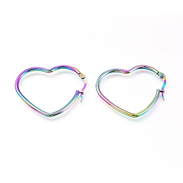 Honeyhandy 201 Stainless Steel Hoop Earrings, with 304 Stainless Steel Pin, Hypoallergenic Earrings, Heart, Rainbow Color, 37x30x2mm, 12 Gauge, Pin: 0.7mm