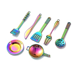 Rainbow Color Alloy Pendants, Mixed Shapes, Multi-color, 34~67x9~35x2~5mm, Hole: 2~3mm