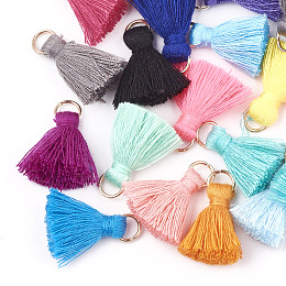 Honeyhandy Polycotton(Polyester Cotton) Tassel Pendant Decorations, with Iron Findings, Light Gold, Mixed Color, 20~30x7~8mm, Hole: 5mm