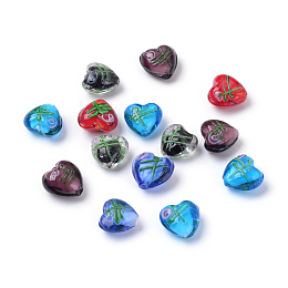 Honeyhandy Valentine Gifts for Her Ideas Handmade Silver Foil Lampwork Beads, Heart, Mixed Color, 14~17x15~17mm, Hole: 2mm