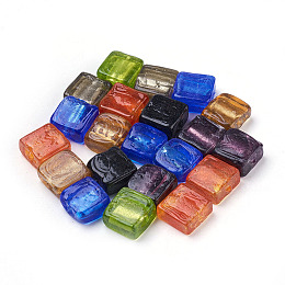 Honeyhandy Handmade Silver Foil Lampwork Beads, Square, Mixed Color, 12x12x6mm