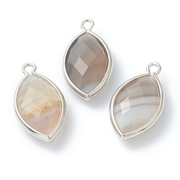 Honeyhandy Natural Botswana Agate Pendants, with Platinum Brass Edge, Faceted, Horse Eye, 22x12x5.5mm, Hole: 1.8mm