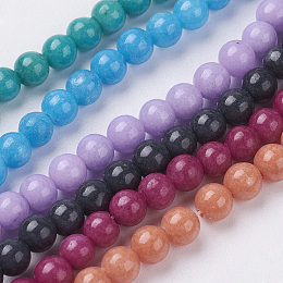 Honeyhandy Natural Mashan Jade Round Beads Strands, Dyed, Mixed Color, 4mm, Hole: 1mm, about 98pcs/strand, 15.7 inch