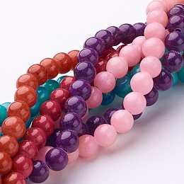 Honeyhandy Natural Mashan Jade Round Beads Strands, Dyed, Mixed Color, 6mm, Hole: 1mm, about 69pcs/strand, 15.7 inch