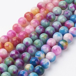 Honeyhandy Jade Beads Strands, Natural White Jade, Dyed, Round, Mixed Color, 8mm, Hole: 1mm, about 51pcs/strand, 15.7 inch