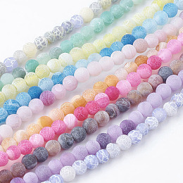 Honeyhandy Natural Crackle Agate Beads Strands, Dyed, Round, Grade A, Mixed Color, 4mm, Hole: 0.8mm, about 93pcs/strand, 15 inch