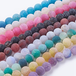 Honeyhandy Natural Weathered Agate Beads Strands, Dyed, Frosted, Round, Mixed Color, 10mm, Hole: 1mm, about 38pcs/strand, 15.35 inch