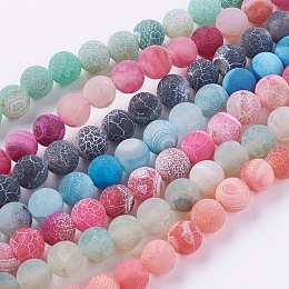 Honeyhandy Natural Weathered Agate Beads Strands, Dyed, Frosted, Round, Mixed Color, 6mm, Hole: 1mm, about 64pcs/strand, 13.6 inch