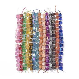 Electroplated Natural Quartz Beads Strands, Hexagon Prism, Irregular Shape, Mixed Color, 8~13x10~14x6~11mm, Hole: 1mm, about 15~16pcs/strand, 7.8~8 inch(20~20.5cm)