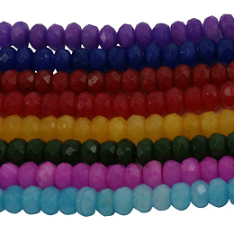 Honeyhandy Natural White Jade Gemstone Beads Strands, Dyed, Faceted, Rondelle, Mixed Color, 6x4mm, Hole: 1mm, about 92~100pcs/strand, 15 inch