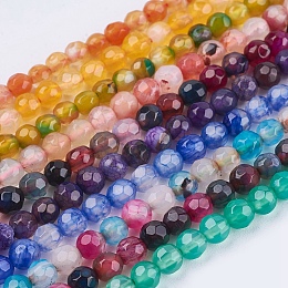 Honeyhandy Natural Agate Round Beads Strand, Dyed, Faceted, Mixed Color, 4mm, Hole: 0.9mm, about 92pcs/strand, 14.5 inch