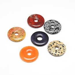 Honeyhandy Donut/Pi Disc Natural Gemstone Pendants, Mixed Stone, Donut Width: 16mm, 40x5.5mm, Hole: 8mm