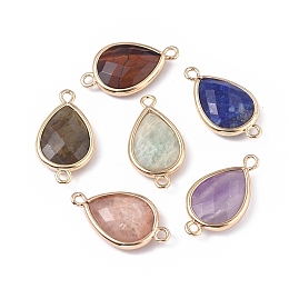 Honeyhandy Natural Mixed Gemstone Links connectors, with Golden Tone Brass Findings, Teardrop, 22x12x5mm, Hole: 1.6mm