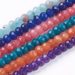 Honeyhandy Natural Jade Bead Strands, Dyed, Faceted, Rondelle, Mixed Color, 6x4~5mm, Hole: 1mm, about 84~90pcs/strand, 14.1~15.07 inch