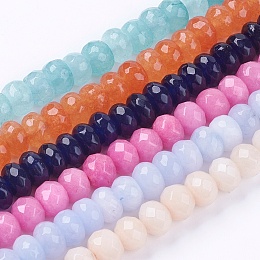 Honeyhandy Natural Jade Bead Strands, Dyed, Faceted, Rondelle, Mixed Color, 8x5~6mm, Hole: 1mm, about 63~68pcs/strand, 14.17~14.76 inch