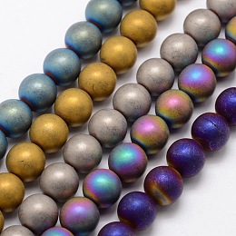 Honeyhandy Electroplate Non-magnetic Synthetic Hematite Beads Strands, Matte Style, Round, Mixed Color, 6mm, Hole: 1mm, about 70pcs/strand, 15.7 inch