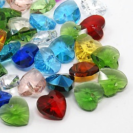 Honeyhandy Glass Charms, Faceted Heart Pendants for Valentine's Day Jewelry, Mixed Color, 18x18x10mm, Hole: 1mm