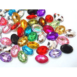 ARRICRAFT Imitation Taiwan Acrylic Rhinestone Cabochons, Pointed Back & Faceted, Oval, Mixed Color, 18x13x5mm