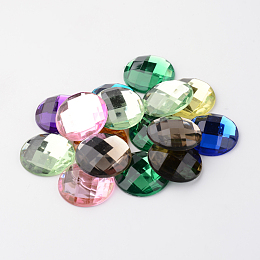 Honeyhandy Imitation Taiwan Acrylic Rhinestone Flat Back Cabochons, Faceted, Half Round/Dome, Mixed Color, 25x6mm, 100pcs/bag