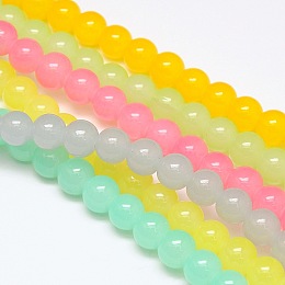 Arricraft Imitation Jade Glass Round Bead Strands, Mixed Color, 8mm, Hole: 1mm, about 52pcs/strand, 15.7 inches