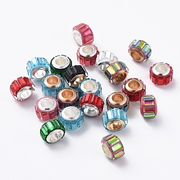 Arricraft Glass European Beads, Large Hole Beads, with Brass Cores, Rondelle, Mixed Color, 14~15x10~11mm, Hole: 5mm