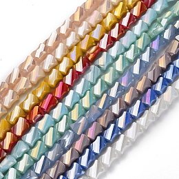 Electroplated Glass Beads Strands, Half Rainbow Plated, Faceted Twist Rectangle, Mixed Color, 10x8x5mm, Hole: 1.2mm, about 50pcs/strand, 21.26''(54cm)