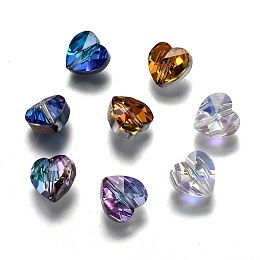 Honeyhandy Transparent Glass Beads, Faceted, Heart, Mixed Color, 10x10x7mm, Hole: 1~1.2mm