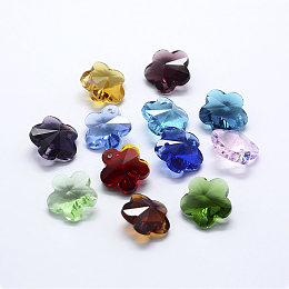 Honeyhandy Transparent Glass Pendants, Faceted, Flower Charms, Mixed Color, 13x13.5x8mm, Hole: 1.5mm