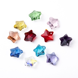 Honeyhandy Transparent Glass Pendants, Faceted, Star Charms, Mixed Color, 13x13.5x7mm, Hole: 1mm