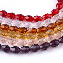 Honeyhandy Transparent Glass Bead Strands, Faceted Teardrop, Mixed Color, 8x6mm, Hole: 1mm, about 65pcs/strand, 17.99 inch(45.7cm)