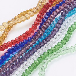 Honeyhandy Transparent Glass Beads Strands, Faceted, Rondelle, Mixed Color, 3.5~4x2.5~3mm, Hole: 0.5mm, about 123~127pcs/strand, 12.60 inch~12.99 inch(32~33cm)