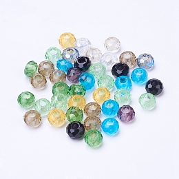 Honeyhandy Mixed Glass Beads, Large Hole Beads, Faceted Rondelle, Mixed Color, 8x5mm, Hole: 3mm