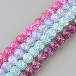 Honeyhandy Synthetic Crackle Quartz Beads Strands, Round, Dyed, Mixed Color, 8mm, Hole: 1mm, about 50pcs/strand, 15.7 inch