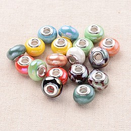 Arricraft Cat Eye European Beads, Large Hole Beads, Rondelle, Mixed Color, 14x7mm, Hole: 5~6mm