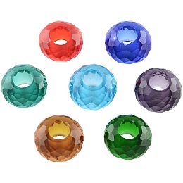 Arricraft 100pcs Faceted 14mm Glass European Beads Large Hole Rondelle Crystal Beads for Bracelet Jewelry Making, Hole: 5~5.5mm